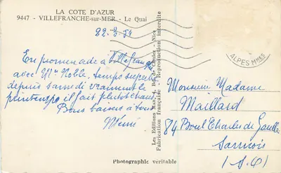 Villefranche-sur-Mer — porto e montagna — Le Editions Françaises, N° 9447 — Verso