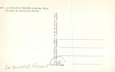 La Bollene-Vesubie (A.M.) — Widok z drogi Vescou — Wydawnictwo MAR, Nice — Rewers