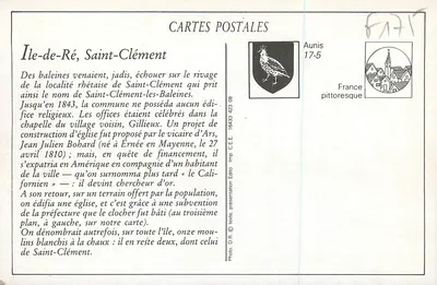 Ilha de Ré - St-Clément - Igreja e moinho Barillon — Verso