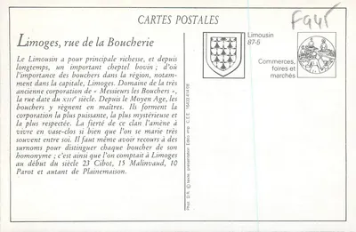 Limoges — Rue de la Boucherie — Éditeur C.E.E. n° 87-5 — Rewers