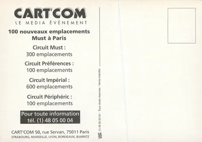 CART'COM — O Media Evento — 100 novos locais Must em Paris — Verso