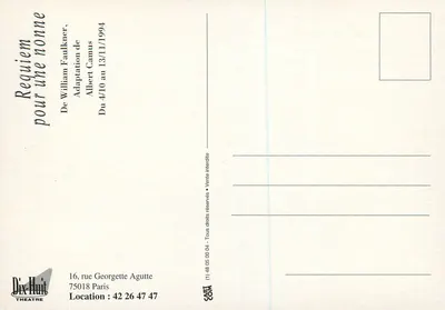Requiem para uma freira — peça de William Faulkner, adaptação de Albert Camus — Dix-Huit Théâtre, Paris — Verso