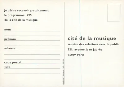 Cidade da Música — janeiro de 1995 — AGIR PUB / Atalante Paris — Verso