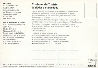 Colori della Tunisia — 25 secoli di ceramica — Istituto del Mondo Arabo — Verso