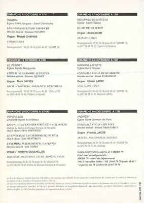 Jogos de Órgãos nas Yvelines — XIIª edição - Outono 1996 — ADIAM 78 e Conselho Geral das Yvelines — Verso