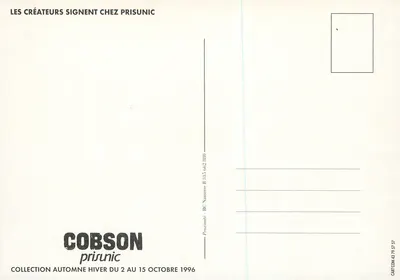 Manequim em traje Cobson — publicidade Prisunic — edição Prisunic — Verso