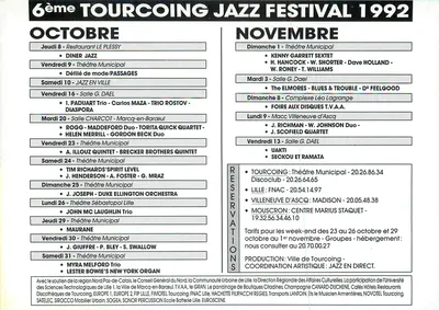 Tourcoing Jazz Festival — 6ª edição 1992 — Cidade de Tourcoing — Verso