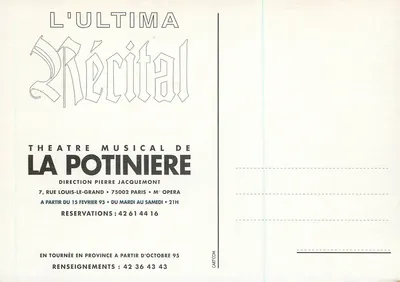 L'Ultima Récital — espetáculo musical com Marianne James e Ariane Cadier — Télérâma — Verso