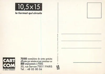 Cartaz publicitário CART'COM — Qual é a única cartaz que se leva, sem a descolar? — CART'COM — Verso