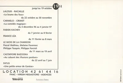 La Pépinière Opéra — Temporada 96/97 — Teatro Musical — Verso