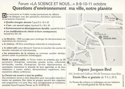 Forum « LA SCIENCE ET NOUS... » — Vragen over het milieu, mijn stad, onze planeet — Algemene raad van Val-de-Marne — Achterkant