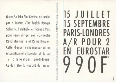 Sir John Eliot Gardiner — Concursos París-Londres — Eurostar France 98 — Reverso