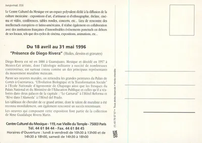 Presence of Diego Rivera — exhibition at the Cultural Center of Mexico — 1996 — Back