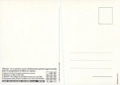 AlloCiné — Serviço de informação e reserva de filmes — editor AlloCiné, n° de série CARTCOM 43 79 57 57 — Verso