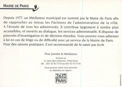 Mairie de Paris — Een Mediator ter dienst van de Parijse inwoners — Mairie de Paris — Achterkant