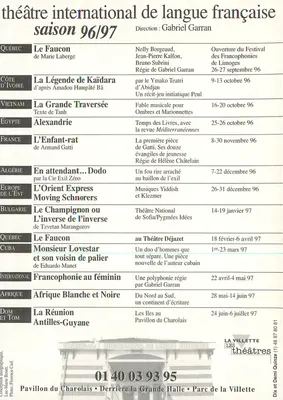 Międzynarodowy Teatr języka francuskiego — Sezon 96/97 — Kierownictwo Gabriel Garran — Rewers