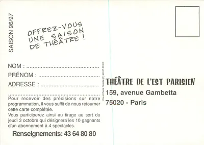 Theater van l'Est Parisien — Seizoen 96-97 — Abonnement — Achterkant