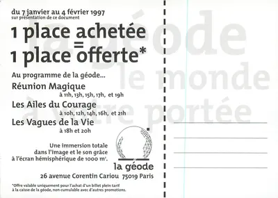 Réunion Magique — Um filme de Alain Gérente e Jean-Pierre Chardon — la géode, Paris — Verso