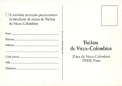 Temporada 1996-1997 — Teatro do Vieux-Colombier — Comédie Française — Verso