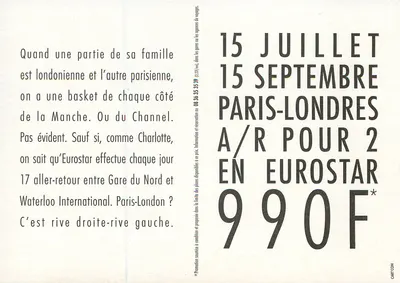Paris-Londres de um só traço — Charlotte Gainsbourg — Eurostar SNCF — Verso