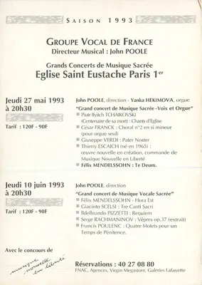 Grupo vocal de Francia — Temporada 1993 — Iglesia de San Eustache, París — Reverso