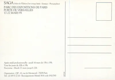 SAGA — Salão da Edição de Arte a Tiragem Limitada — Estampas - Fotografias — Parc des Expositions de Paris Porte de Versailles — Verso