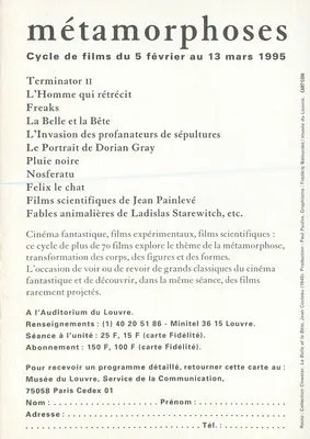 Metamorfoses — Ciclo de filmes no Auditório do Louvre — 5 fevereiro ao 13 março 1995 — Verso