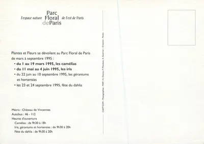 Parque Floral de París — Plantas y flores en primavera 1995 — Ayuntamiento de París — Reverso