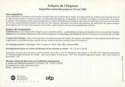 Artistas da Elegância — Exposição no Museu Nacional de Artes e Tradições Populares, Paris — edição RMN — Verso