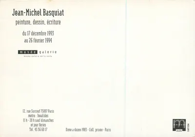 Jean-Michel Basquiat — exposição no museu-galeria da Seita — editor Mécenet — Verso