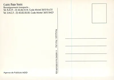 Carte Paris Visite — transporte por 3 ou 5 dias — RATP SNCF — Verso