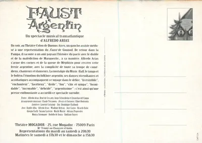 Faust Argentin — Spettacolo musicale transatlantico — Alfredo Arias — Verso