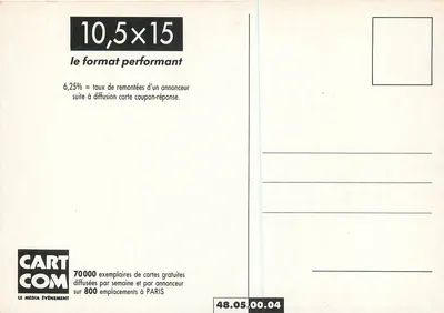 Cart'Com — 6,25% — Carta publicitária promocional — Verso