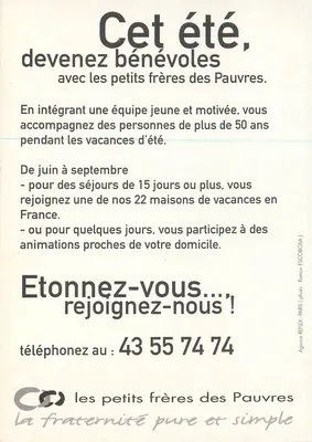 Campanha de voluntariado — os pequenos irmãos dos Pobres — Grande Causa Nacional 1996 — Verso