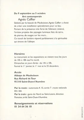 Agnès Caffier — Instalação - Exposição — Abadia de Maubuisson, 1998 — Verso