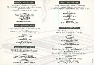 Orkiestra Koncertów Lamoureux... — W Czasie Koncertu — Sezon 93/94 — Sala Gaveau — Rewers