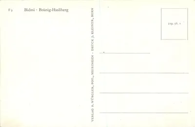 Jezioro i zasnieżone góry — Brünig-Hasliberg — Verlag R. Würgler, Meiringen — Rewers