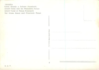 Wenecja — Wielki Kanał i Pałac Franchetti — B.S.V. n°6 — Rewers