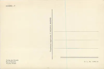 Visão da calle de Alcalá em Madrid — editor F. Molina, n° 5.000/59 — Verso