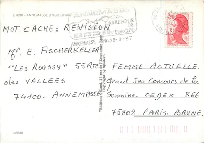 Annemasse — vista panorâmica com monumento a Jean Deffaugt — Éditions Ollard — Verso