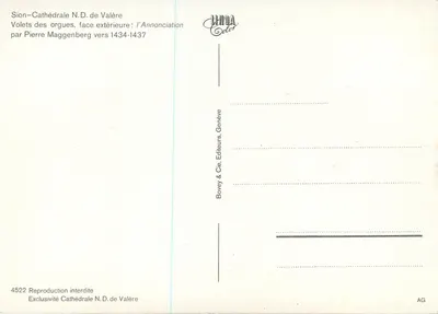Sion—Catedral N.D. de Valère — Painéis das órgãos, face externa : A Anunciação por Pierre Maggenberg em torno de 1434-1437 — Verso