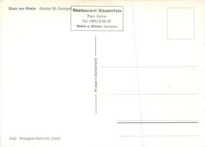 Stein am Rhein — Mosteiro de São Jorge — Photoglob-Wehrli AG, Zurique, n° 4330 — Verso