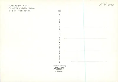 AUXERRE (89) - Velhas Casas - praça da Prefeitura - Combier Impressor (71. S.&L.) 'CIM' - n° 26 — Verso