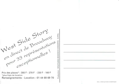 West Side Story — przedstawienie w Hali Sportowej Porte de Versailles — Paris Première — Rewers