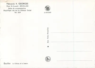 Bouillon — Château féodal et la Semois — Pâtisserie A. GEORGES — Verso