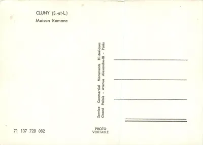 Cluny (S.-et-L.) — Maison Romane — Service Commercial Monuments Historiques, Paris — Rewers
