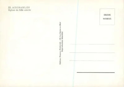Kościół z XII wieku — Azerables — Wydawnictwo France Publicité, Seyne-s-Mer — Rewers