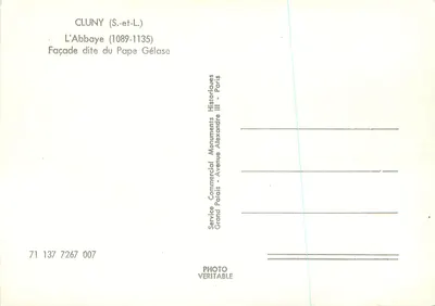 Cluny (S.-et-L.) — De Abdis (1089-1135) — Facade genaamd van paus Gelasio — Service Commercial Monuments Historiques, Grand Palais, Avenue Alexandre III, Parijs — Achterkant