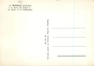 Trouville (Calvados) — « A Rainha das Praias » — Os Quais e a Peixaria — Ed. Ch. W. — Verso