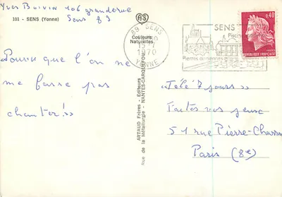 Sens — Ogólny widok i Katedra św. Etienne — Wydawca Couleurs Naturelles — Rewers